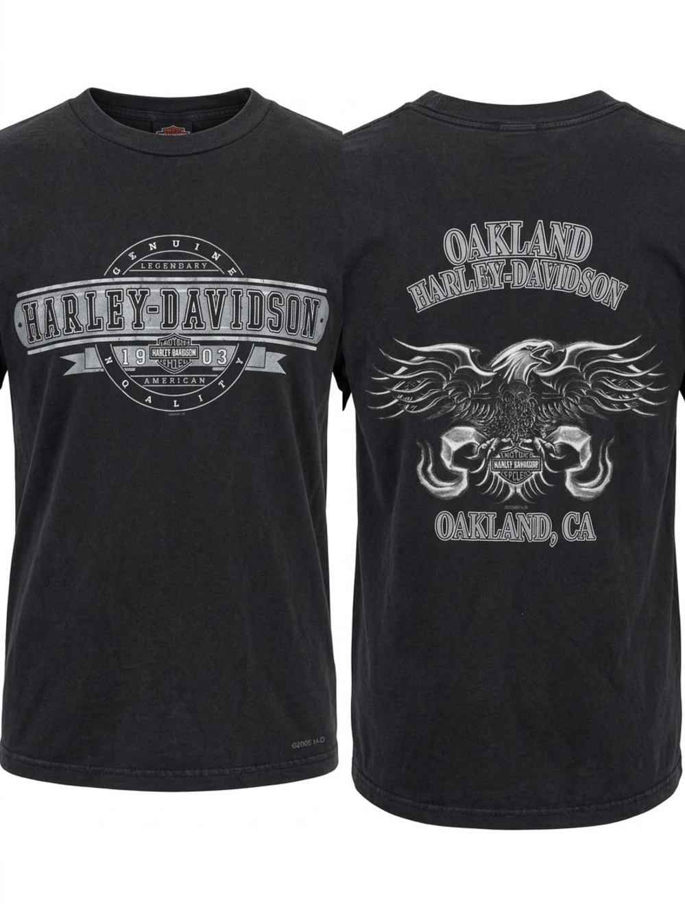 Vintage 2005 Harley Davidson Oakland CA Eagle Graphic T-Shirt Black Small